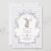 Some Bunny is One Purple Bow Gingham 1st Birthday 招待状 (正面)