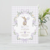 Some Bunny is One Purple Bow Gingham 1st Birthday 招待状 (スタンド正面)