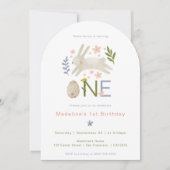Some Bunny Is One Watercolor Girl's 1st Birthday 招待状 (正面)