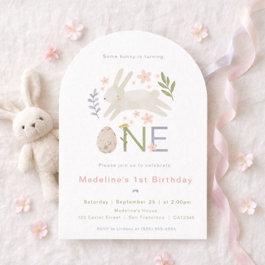 Some Bunny Is One Watercolor Girl's 1st Birthday 招待状