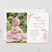 Some bunny is turning one, 1st Birthday Girl photo サンキューカード (正面)