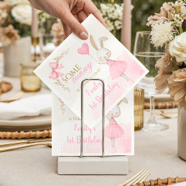 Some Bunny is Turning One 1st Birthday, pink bow  スタンダードカクテルナプキン