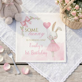 Some Bunny is Turning One 1st Birthday, pink bow  スタンダードカクテルナプキン
