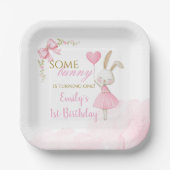 Some Bunny is Turning One 1st Birthday, Pink Bow ペーパープレート (正面)