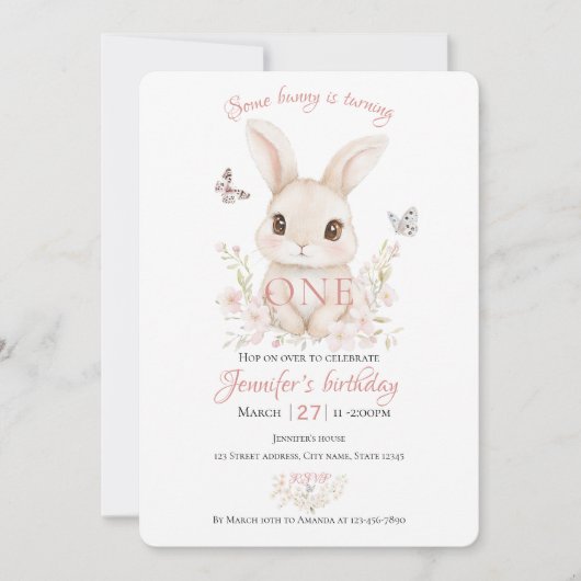 Some Bunny is Turning One Birthday Invitation 招待状 (正面)
