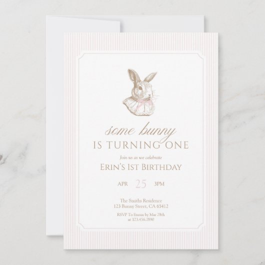 Some Bunny Is Turning One Bunny 1st birthday 招待状 (正面)
