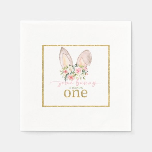Some Bunny is turning ONE (Bunny Ears) スタンダードカクテルナプキン (正面)