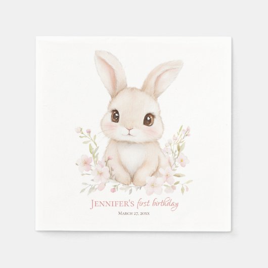 Some Bunny is Turning One Paper Napkins スタンダードカクテルナプキン (正面)