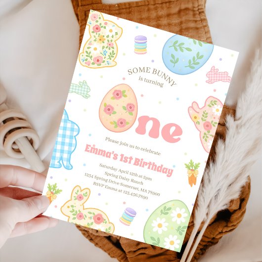 Some Bunny is Turning One Pastel Birthday 招待状