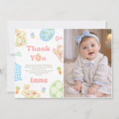 Some Bunny is Turning One Pastel Birthday Photo サンキューカード (正面)