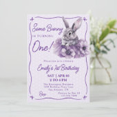 Some Bunny Is Turning One Purple Girl 1st Birthday 招待状 (スタンド正面)