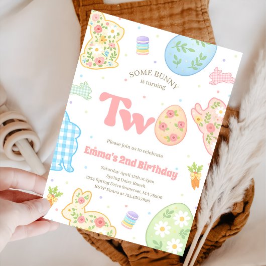 Some Bunny is Turning Two Pastel Birthday 招待状