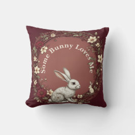 Some Bunny Loves Me Cottagecore Burgundy Easter クッション
