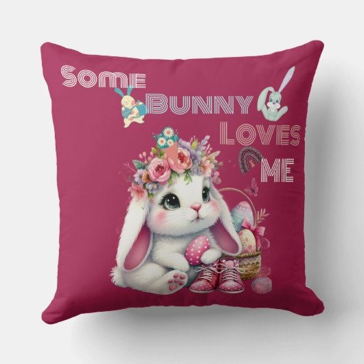 Some Bunny Loves Me Whimsical Spring Basket Custom クッション (裏面)
