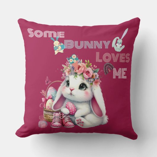 Some Bunny Loves Me Whimsical Spring Basket Custom クッション (正面)