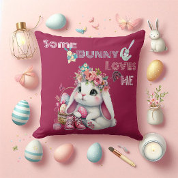 Some Bunny Loves Me Whimsical Spring Basket Custom クッション