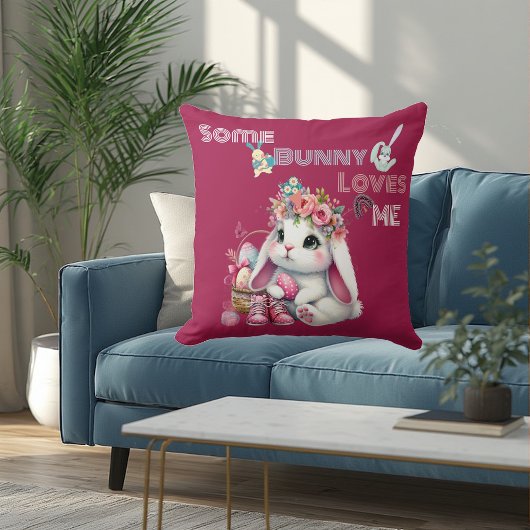 Some Bunny Loves Me Whimsical Spring Basket Custom クッション