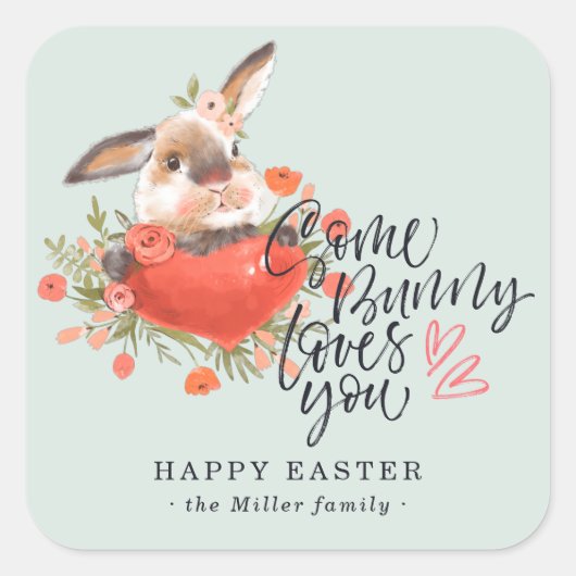 Some Bunny Loves You | イースター・バニー・ハート スクエアシール (正面)