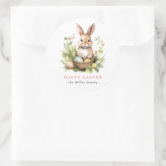 Some Bunny Loves You | 春の花とイースターのウサギ ラウンドシール (バッグ)
