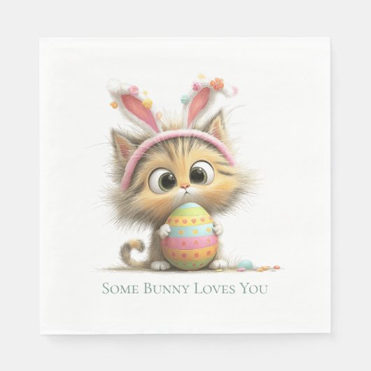 Some Bunny Loves You Cute Easter Cat Napkins スタンダードランチョンナプキン (正面)