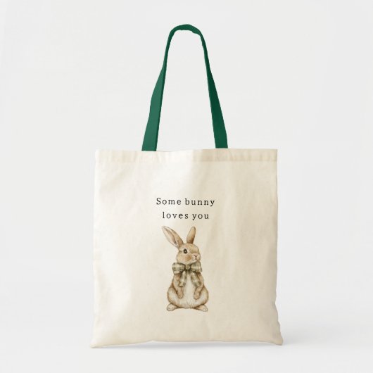 Some Bunny Loves You Green Bow Easter トートバッグ (正面)