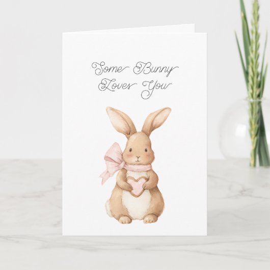 Some Bunny Loves You Pink Bow Heart Cookie カード (正面)