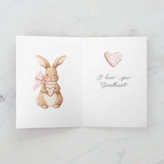 Some Bunny Loves You Pink Bow Heart Cookie カード (内部)