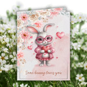 Some Bunny Loves You Pink Bunny Valentine's Day カード