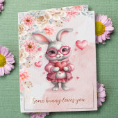 Some Bunny Loves You Pink Bunny Valentine's Day カード