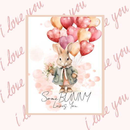 Some Bunny Loves You Valentines赤いハート シーズンポストカード