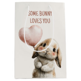 Some Bunny Loves You with Heart Balloon ミディアムペーパーバッグ