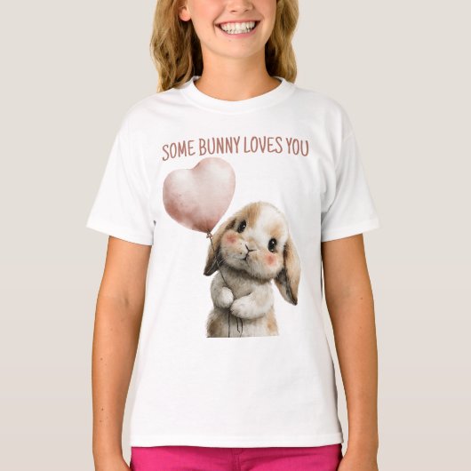 Some Bunny Loves You with Heart Balloon Tシャツ (正面)