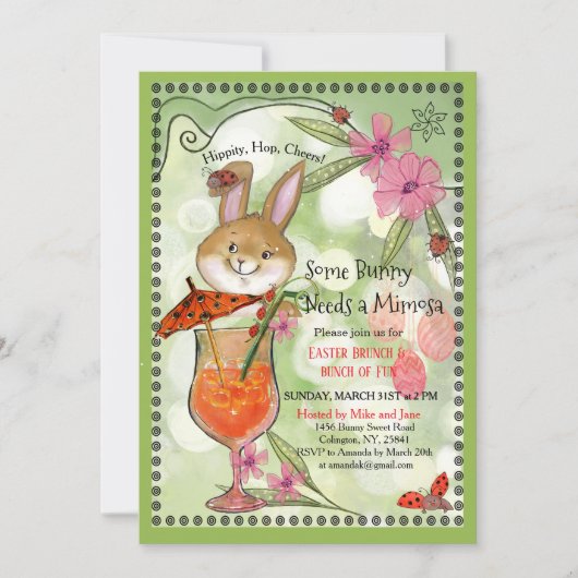 Some Bunny Needs a Mimosa Easter Brunch Invitation 招待状 (正面)