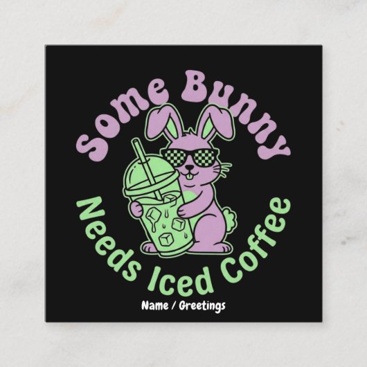  Some Bunny Needs Iced Coffee Retro Spring Easter  スクエア名刺 (正面)