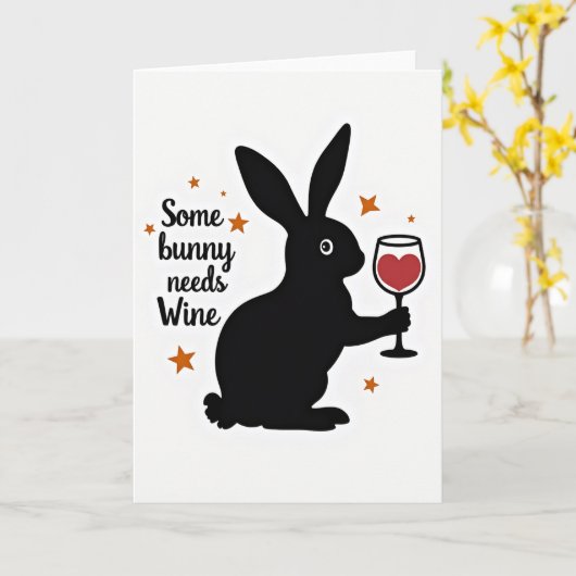 Some Bunny Needs Wine Card カード (黄色い花)
