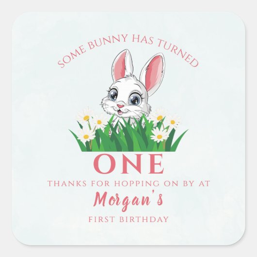 Some Bunny One Cute Rabbit Girls 1st Birthday スクエアシール (正面)