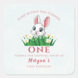 Some Bunny One Cute Rabbit Girls 1st Birthday スクエアシール
