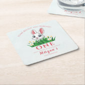 Some Bunny One Cute Rabbit Girls 1st Birthday スクエアペーパーコースター (アングル)