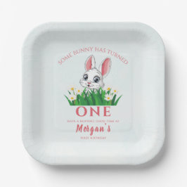 Some Bunny One Cute Rabbit Girls 1st Birthday ペーパープレート
