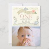 Some Bunny Pastel黄色い写真1st誕生日 招待状 (正面)