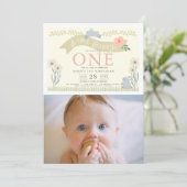 Some Bunny Pastel黄色い写真1st誕生日 招待状 (スタンド正面)