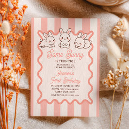Some Bunny Pastel Pink Easter Girl 1st Birthday 招待状