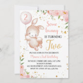 Some Bunny Pinkフローラ誕生日パーティーへの招待 招待状 (正面)