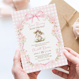 Some Bunny Pink Bow Gingham Baby Shower 招待状