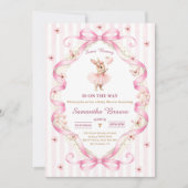 Some Bunny Pink Bow Gingham Baby Shower 招待状 (正面)