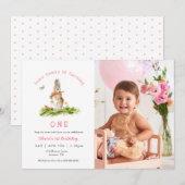 Some bunny Rabbit  Girl 1st birthday Photo 招待状 (正面/裏面)