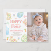 Some Bunny So Hoppy To Be Four Pastel Birthday 招待状 (正面)