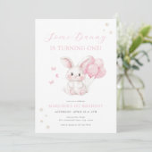 Some Bunny Spring Girl Pink Bunny First Birthday 招待状 (スタンド正面)