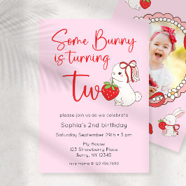 Some Bunny Strawberry 2nd Birthday Photo 招待状
