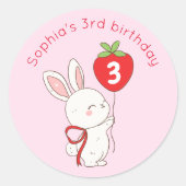 Some Bunny Strawberry Balloon Birthday ラウンドシール (正面)